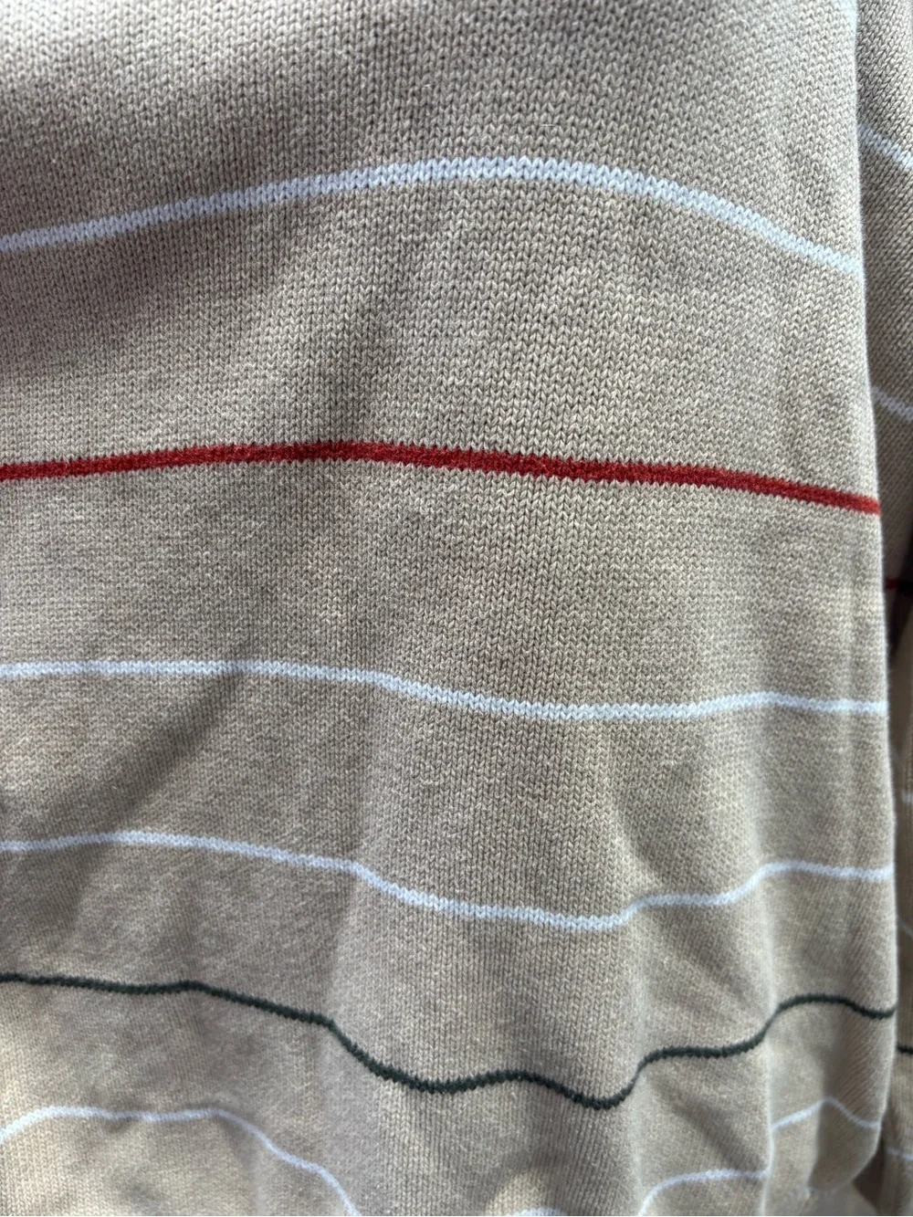 Haggar Men Striped Crewneck Sweater XL Tan Beige Multi Stripe Pullover Preppy